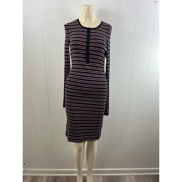 NEW! ATM Anthony Thomas Melillo LS Dress Striped in Black Pink Beige In Size M - Picture 3 of 7